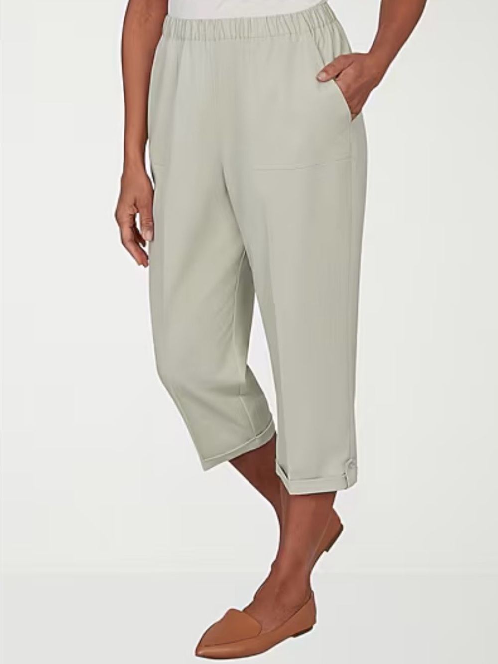 Alfred Dunner Light Sage Crop Pull-On Capris